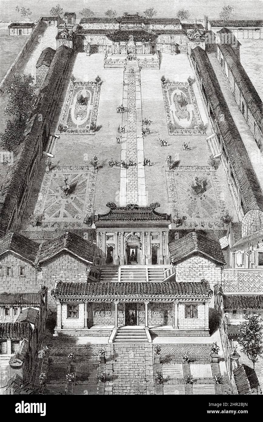 Temple bouddhiste, Mongolie. Asie. Voyage en Mongolie par Nikolai Mijailovich Przewalski en 1870-1873, le Tour du monde 1877 Banque D'Images