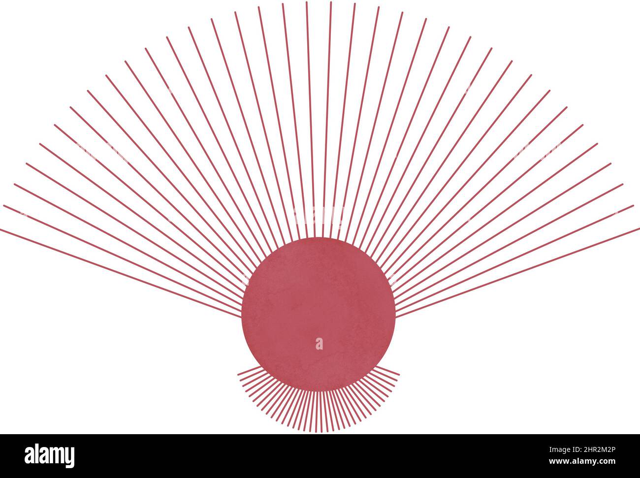 Illustration de la forme d'un ventilateur japonais Sun Burst, imprimé de soleil de boho en terre cuite, art mural imprimable minimaliste bohémien, œuvre d'art abstraite du milieu du siècle, horizontale Banque D'Images