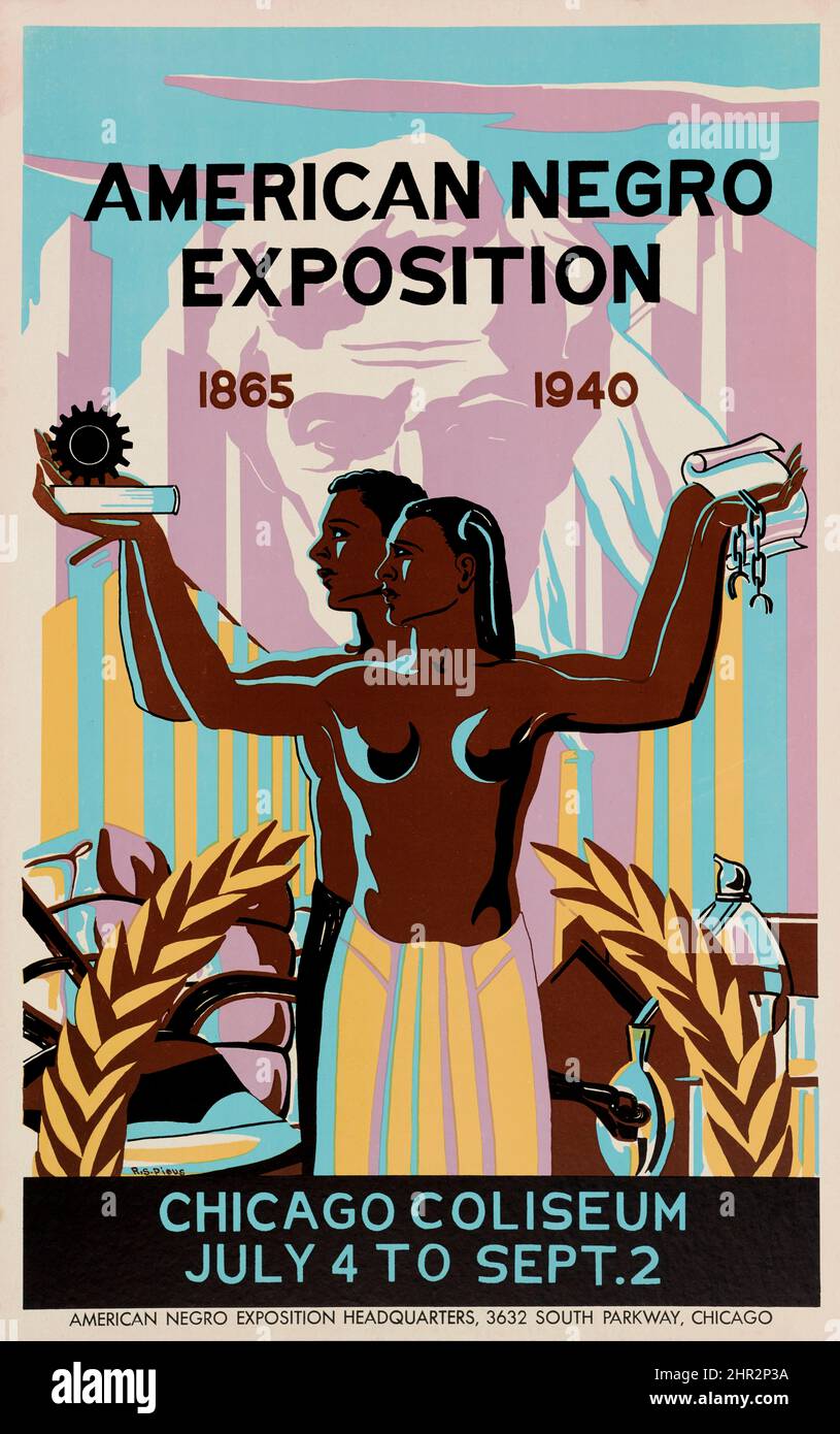 Affiche pour l'exposition américaine Negro au Chicago Coliseum, 1940. Banque D'Images