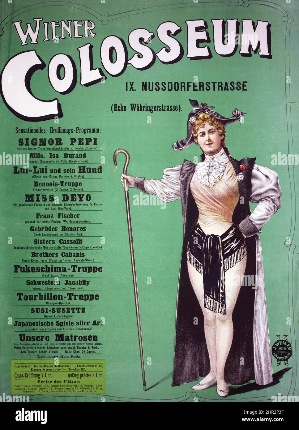 1890 affiche - Wiener Colosseum - affiche publicitaire vintage, auteur inconnu. Banque D'Images