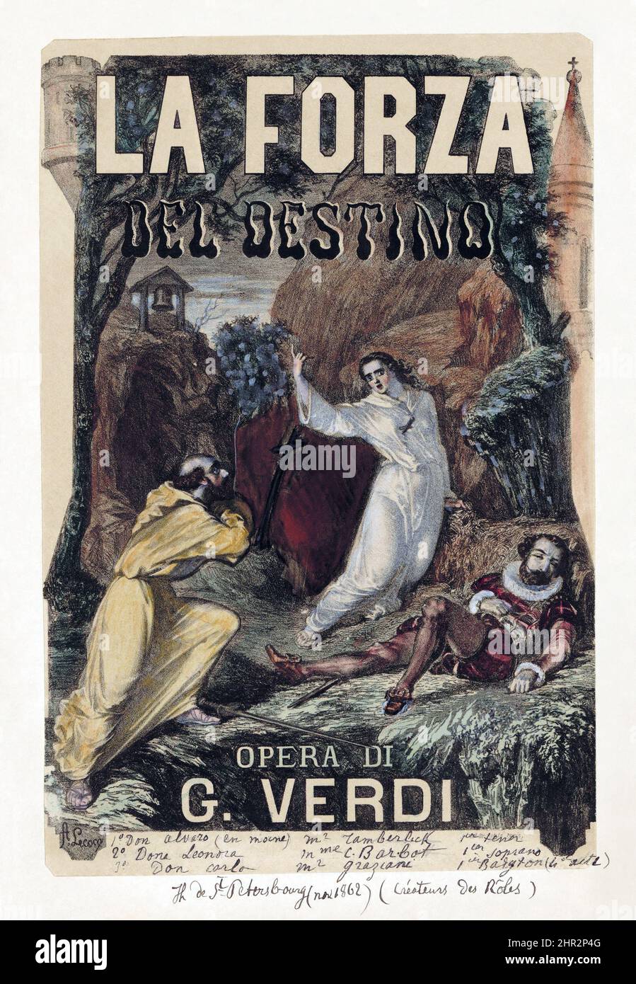 Alexandre Charles Lecocq - Giuseppe Verdi - la forza del destino - affiche publicitaire vintage. 1862-1880. Banque D'Images