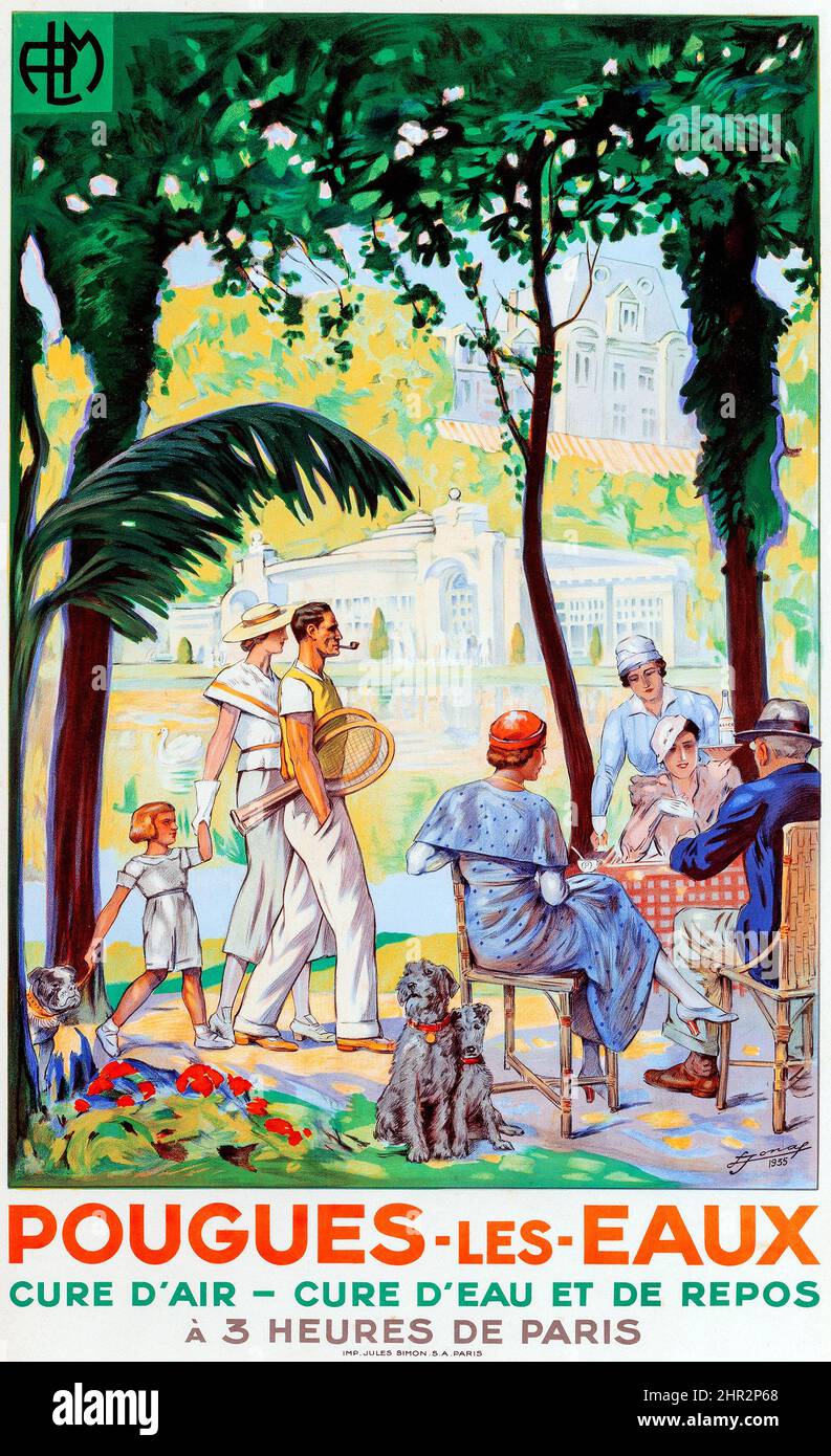 LUCIEN JONAS (français, 1880-1947). Pougues les eaux, 1935. Affiche ancienne - affiche publicitaire ancienne Banque D'Images