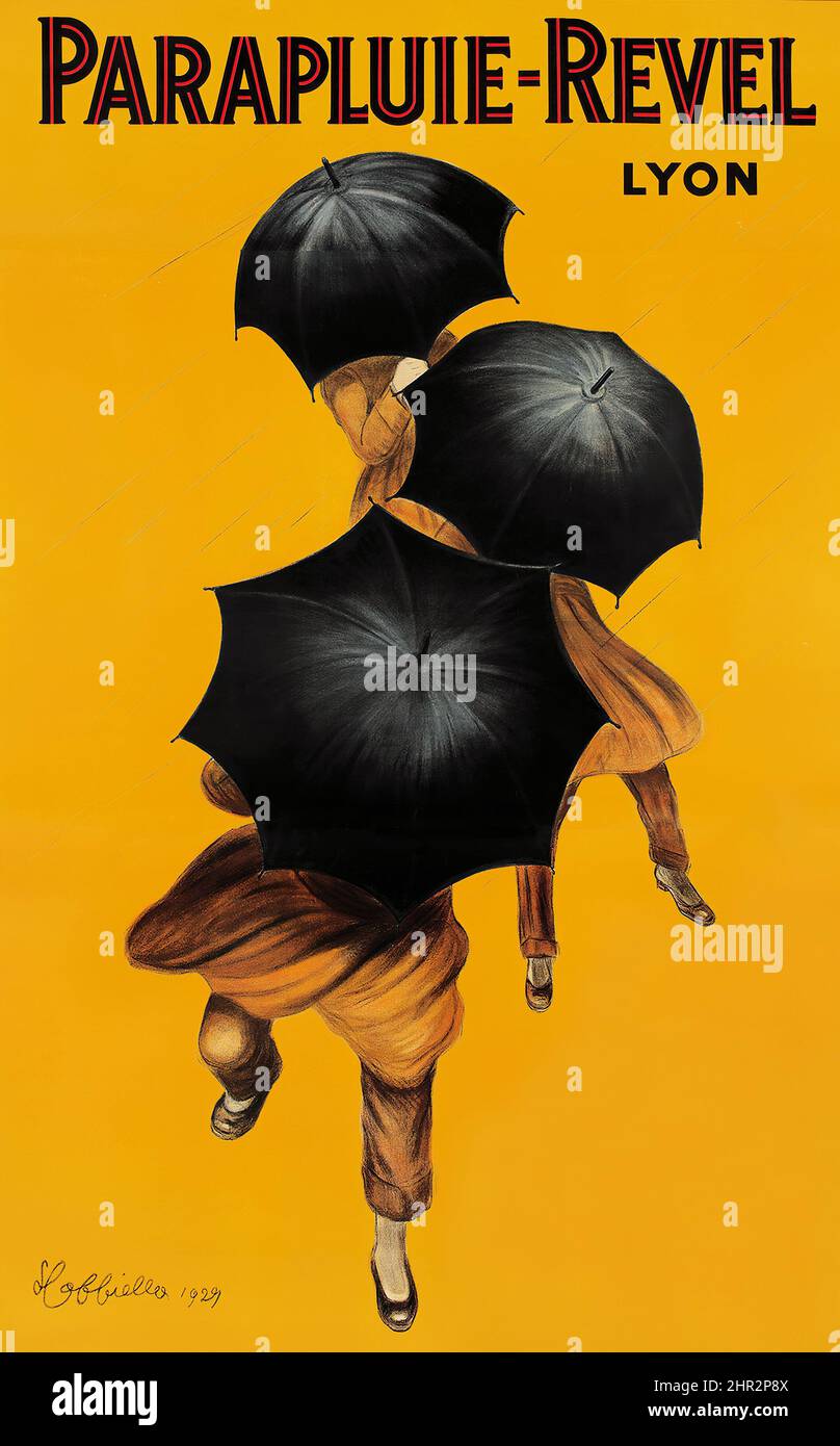 Leonetto Cappiello - Parapluie Revel - 1922 - affiche publicitaire vintage pour parapluies. Banque D'Images