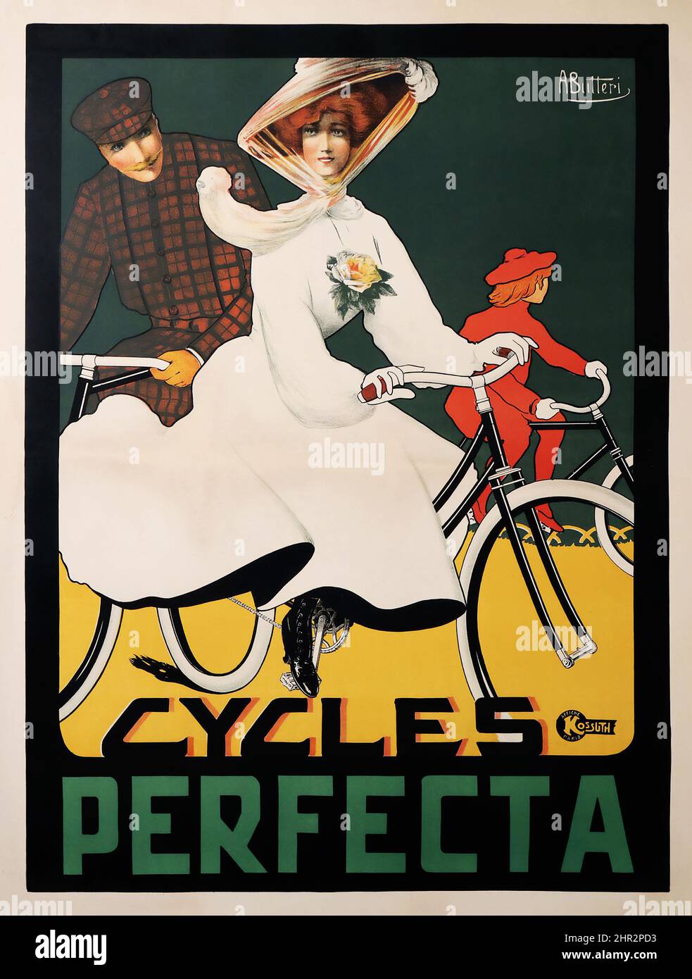Vintage cycles Perfecta Poster par Achille Butteri, Art Nouveau 1907 - affiche publicitaire pour vélo vintage Banque D'Images