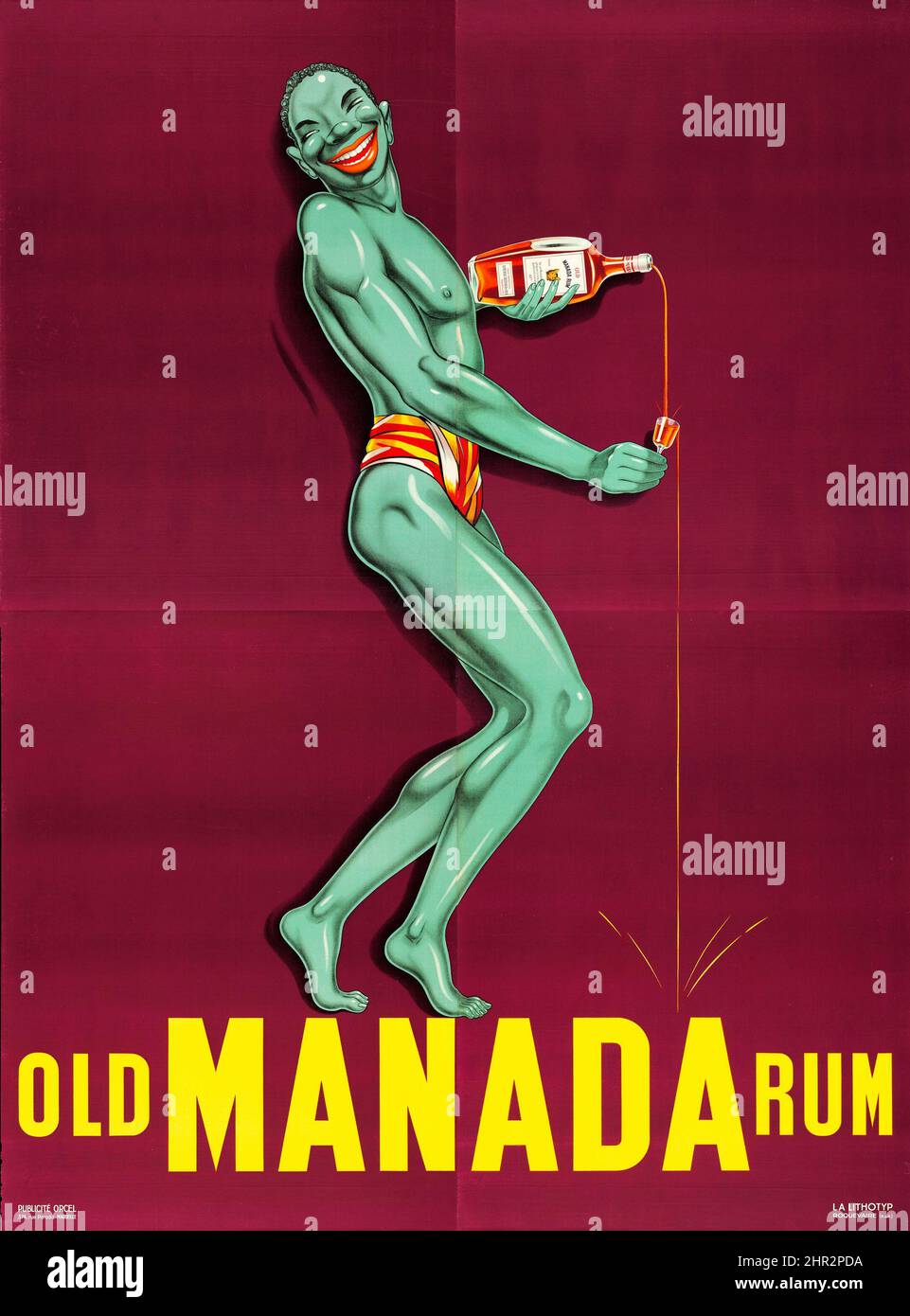 Old Manada Rum (c. 1930s). Publicité française - affiche publicitaire d'alcool vintage. Banque D'Images