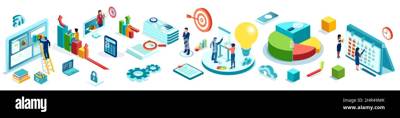 Vecteur de réussite de l'analyse des données par les professionnels Illustration de Vecteur