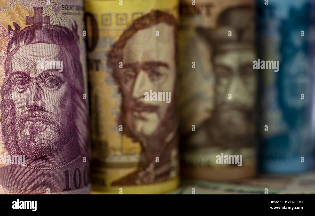 Billets de banque Forint hongroise Macro Banque D'Images
