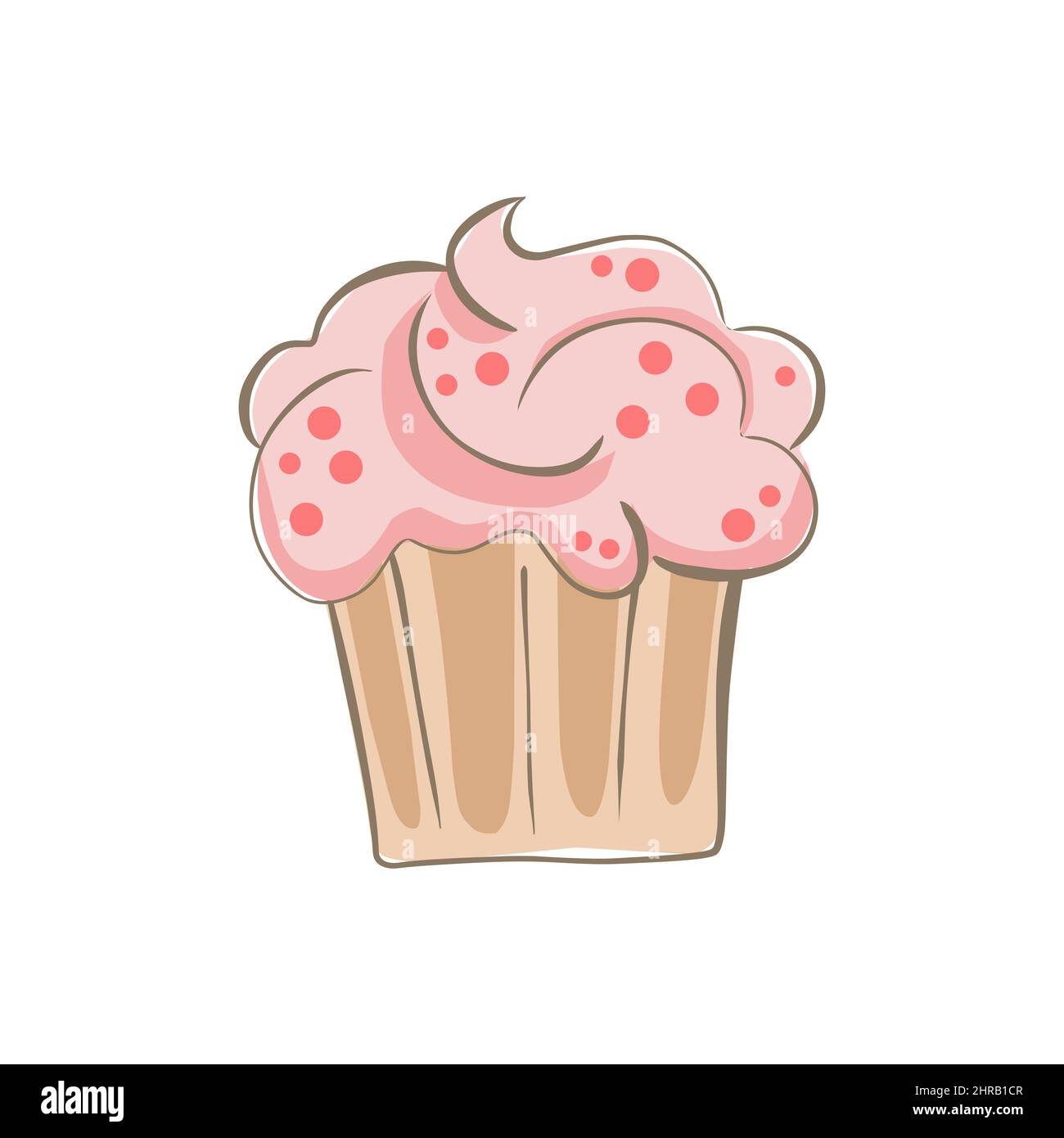 cupcake dessiné à la main avec crème et garniture. illustration simple de la nourriture de dessin animé du gâteau. Illustration de Vecteur