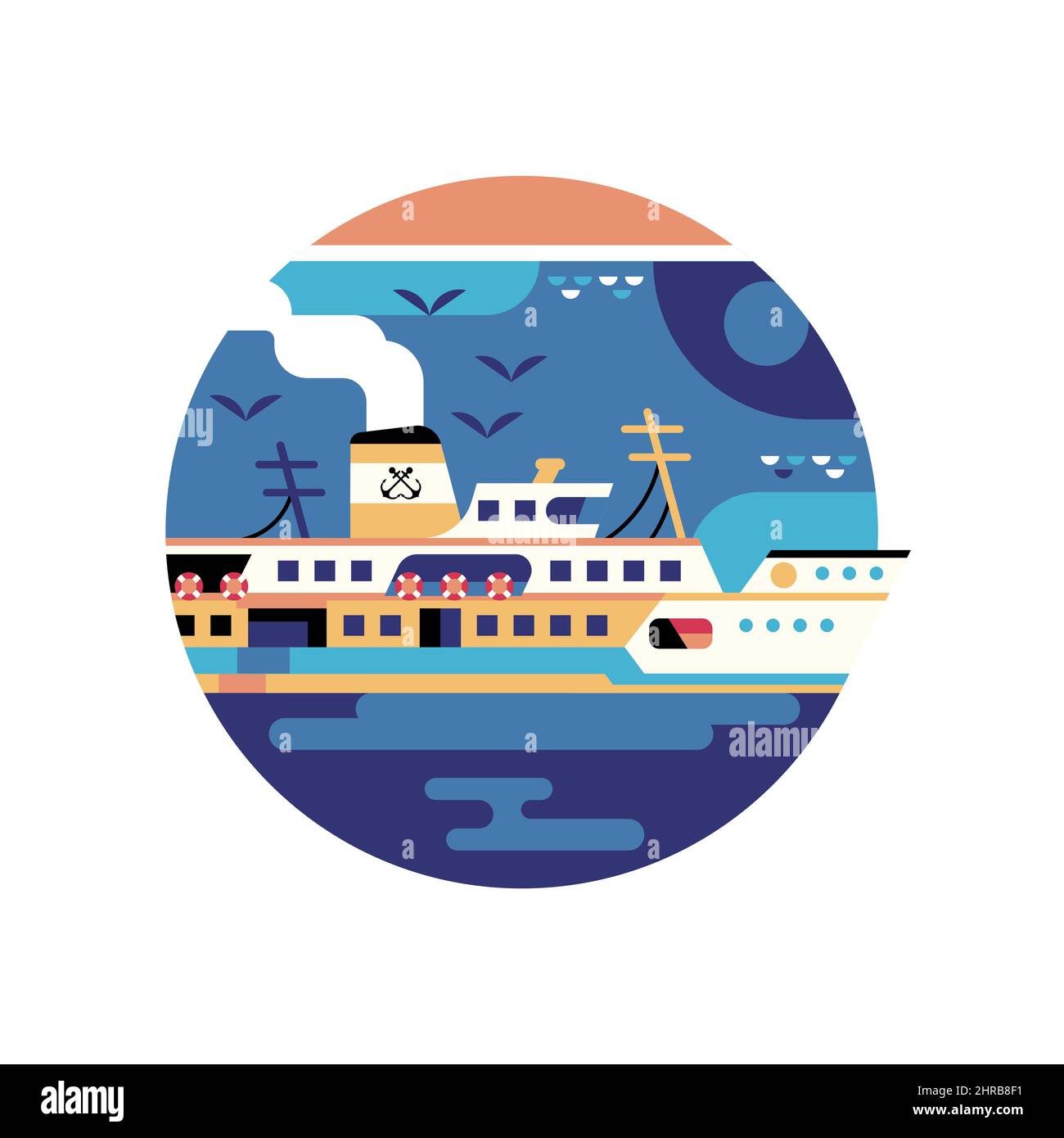 Istanbul Ferry Steam Boat Flat Circle icône Illustration de Vecteur