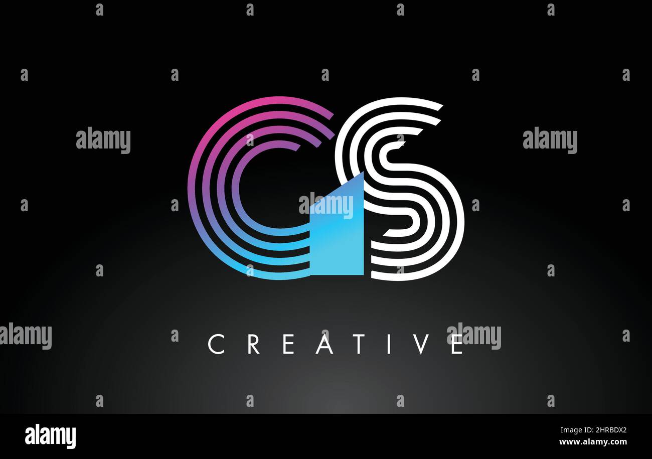 Logo GS White Purple Lines Letter. Modèle de scénario de création de lettres de ligne. Illustration de Vecteur
