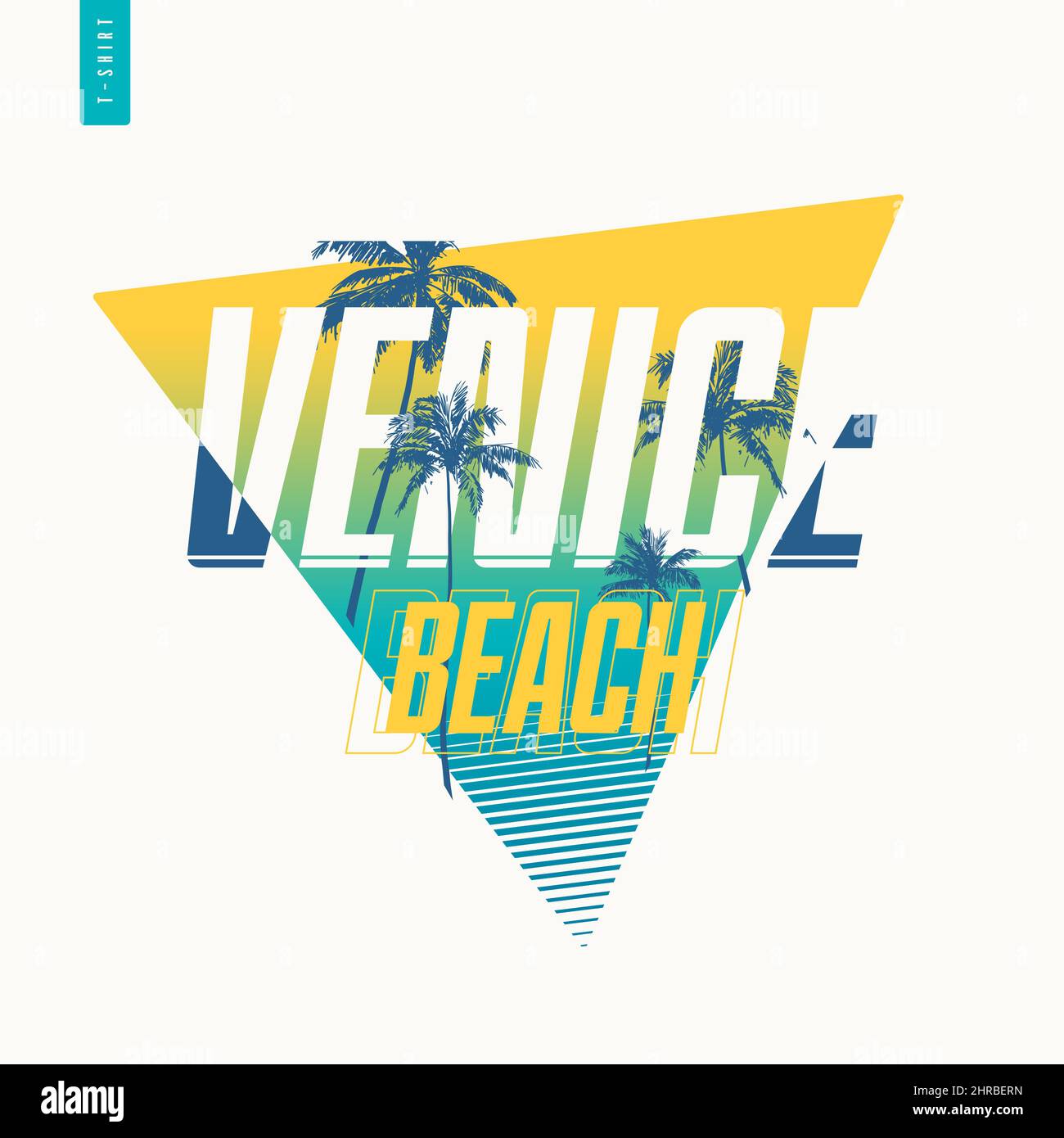 T-shirt motif plage de Venise avec palmiers, imprimé rétro d'été, illustration vectorielle Illustration de Vecteur