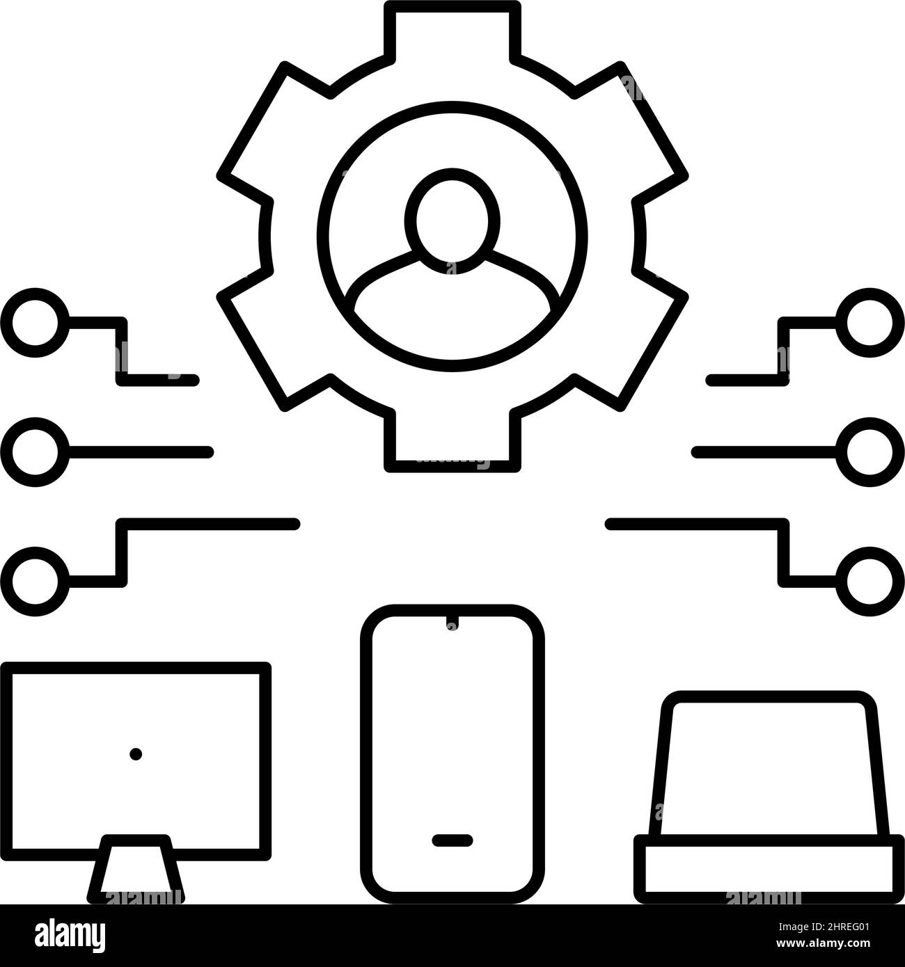 périphériques connexion de l'utilisateur ugc illustration vectorielle de l'icône de ligne Illustration de Vecteur