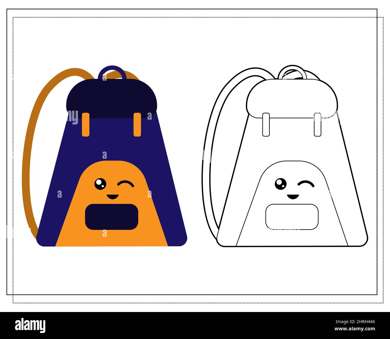 Livre de coloriage pour enfants. Colorer un joli sac à dos d'école de dessin animé basé sur le motif. Vecteur isolé sur fond blanc. Illustration de Vecteur