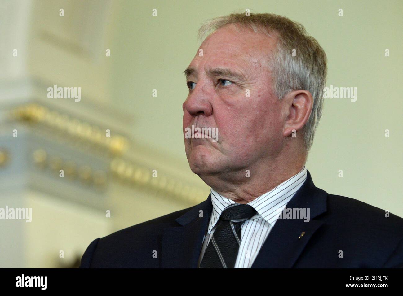 Le ministre fédéral de la sécurité frontalière et de la réduction du crime organisé, Bill Blair, prend la parole lors d'une conférence de presse à l'Assemblée législative le mercredi 27 mars 2019. LA PRESSE CANADIENNE/Chad Hipolito Banque D'Images
