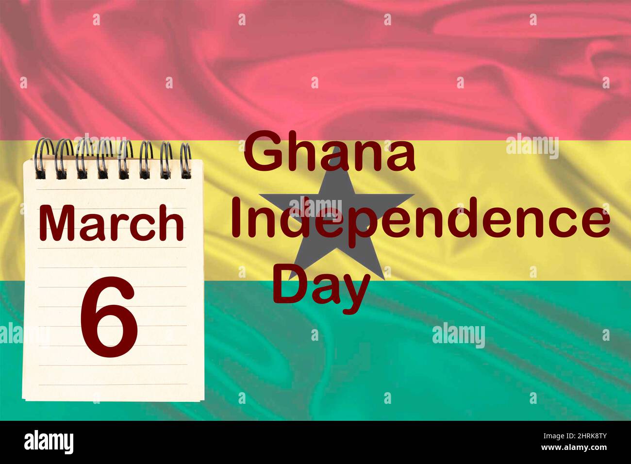 La célébration de la Journée de l'indépendance du Ghana avec le drapeau ghanéen et le calendrier indiquant le 6 mars Banque D'Images