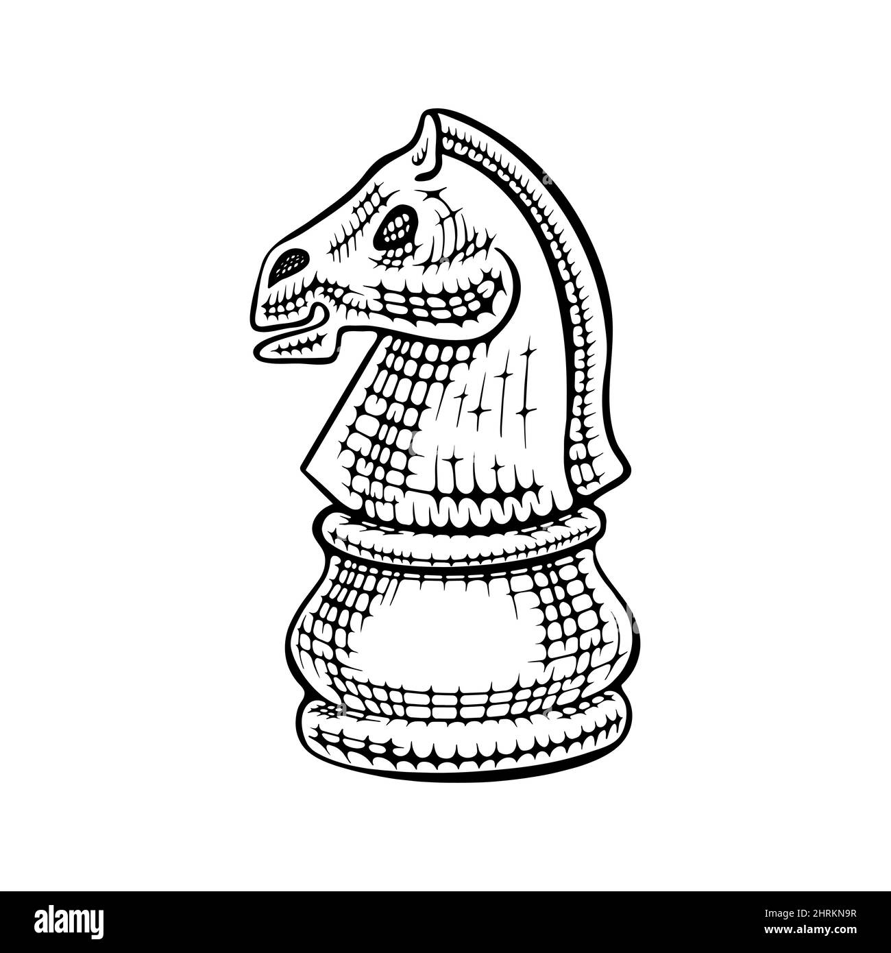 Chevalier dessiné à la main. Pièce d'échecs vintage isolée sur fond blanc. Illustration vectorielle. Illustration de Vecteur