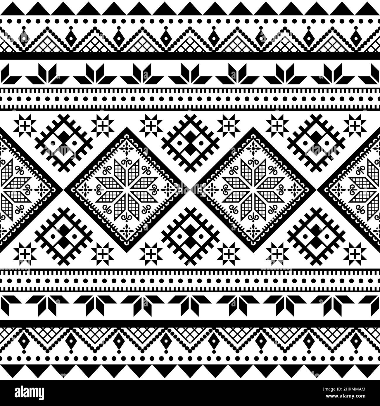 Hutsul Pysanky - traditionnel ukrainien oeufs de Pâques vecteur sans couture long motif horizontal, fond décoratif avec étoiles et formes géométriques en b Illustration de Vecteur