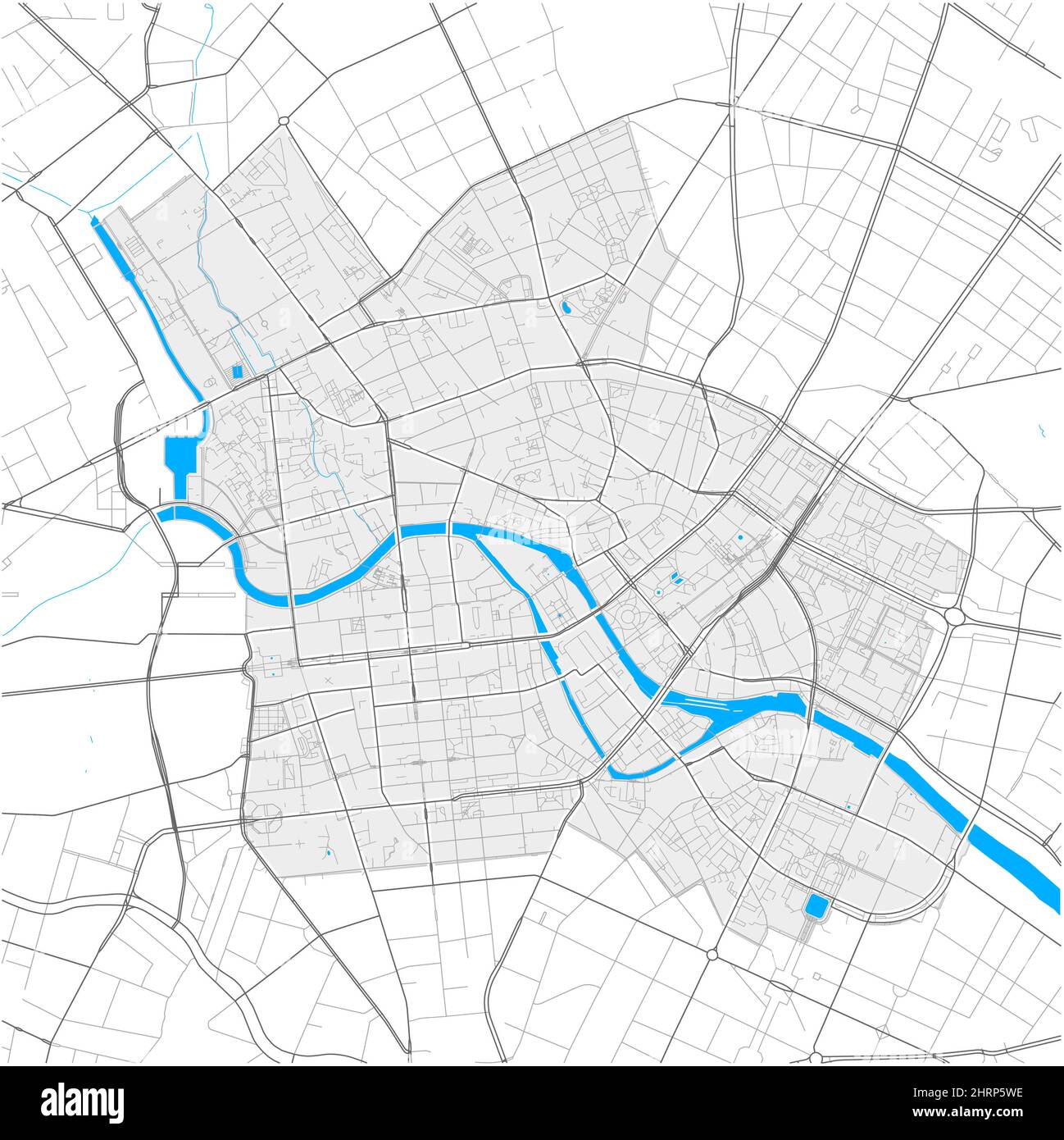 Mitte, Berlin, DEUTSCHLAND, carte vectorielle très détaillée avec limites de la ville et chemins modifiables. Contours blancs pour les routes principales. Beaucoup de chemins plus petits. Bleu SH Illustration de Vecteur