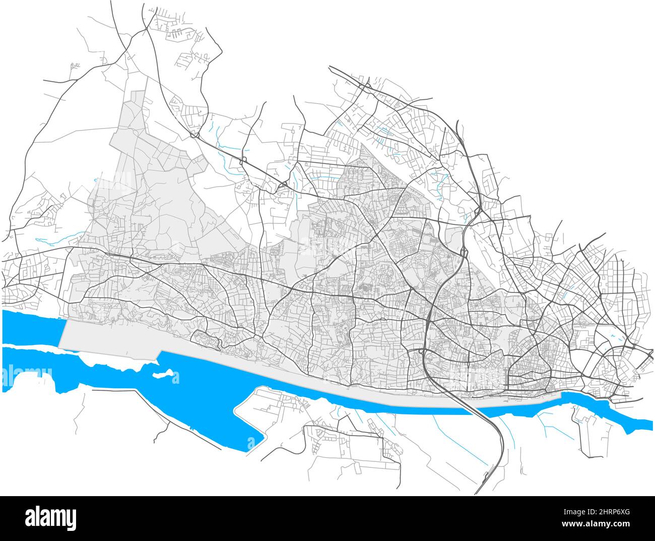 Altona, Hambourg, ALLEMAGNE, carte vectorielle haute précision avec frontières de la ville et chemins modifiables. Contours blancs pour les routes principales. Beaucoup de chemins plus petits. Bleu Illustration de Vecteur