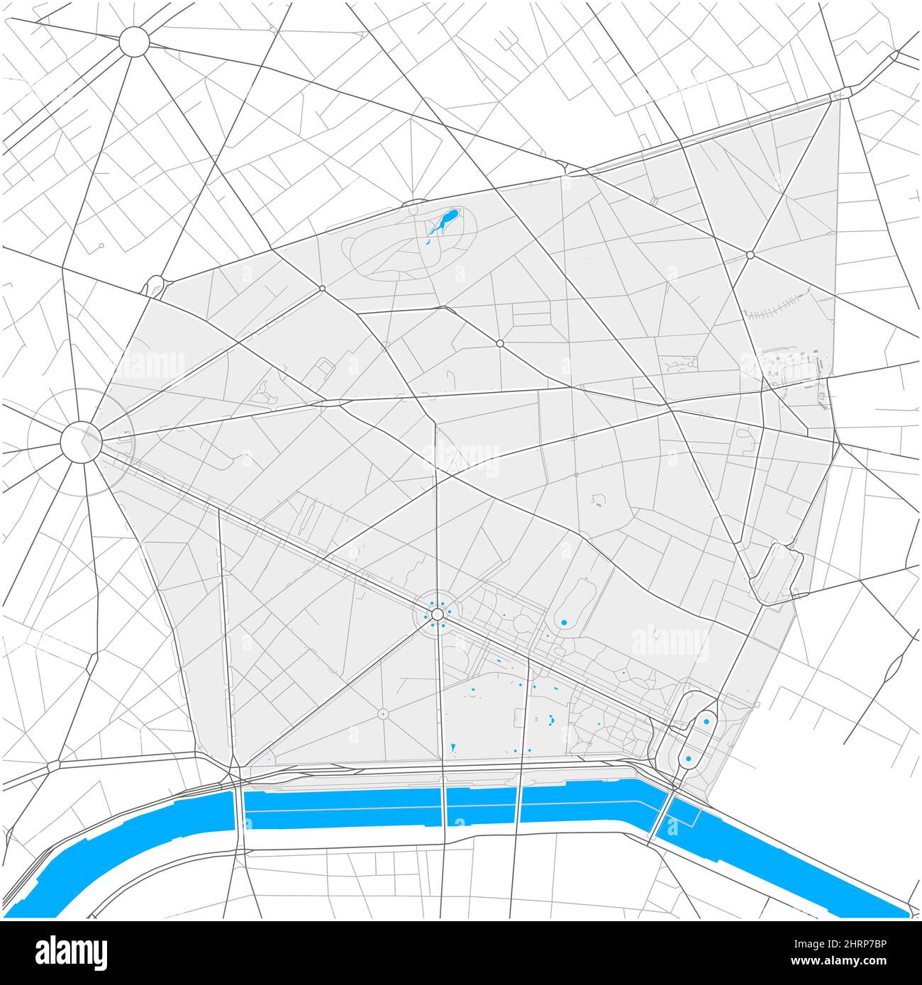 8th arrondissement, Paris, FRANCE, carte vectorielle haute précision avec limites de la ville et chemins modifiables. Contours blancs pour les routes principales. Beaucoup de chemins plus petits. Illustration de Vecteur