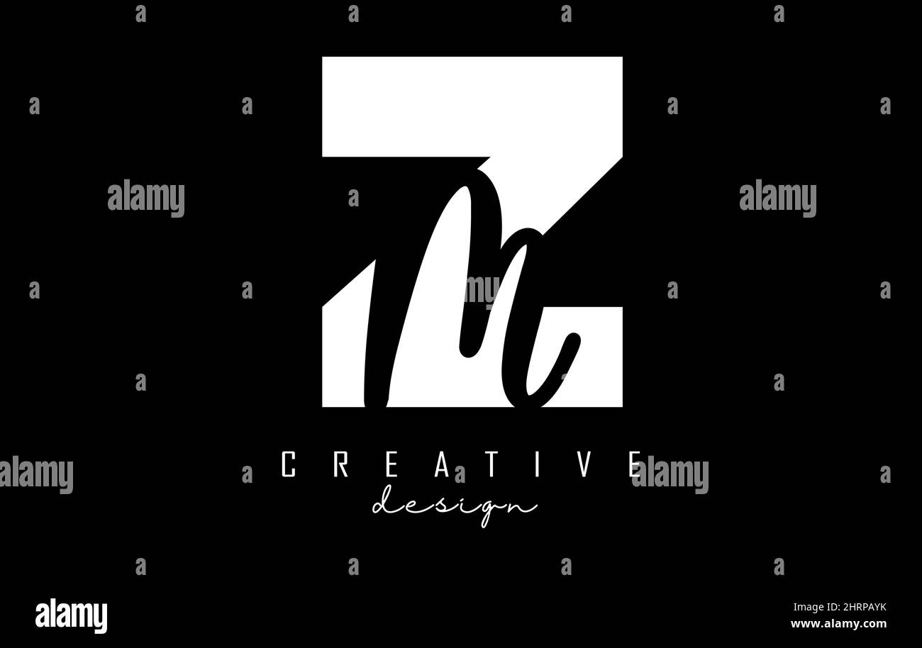 Logo ZM lettres blanches et noires au design minimaliste. Lettres Z et m avec typographie géométrique et manuscrite. Illustration Creative Vector avec Illustration de Vecteur