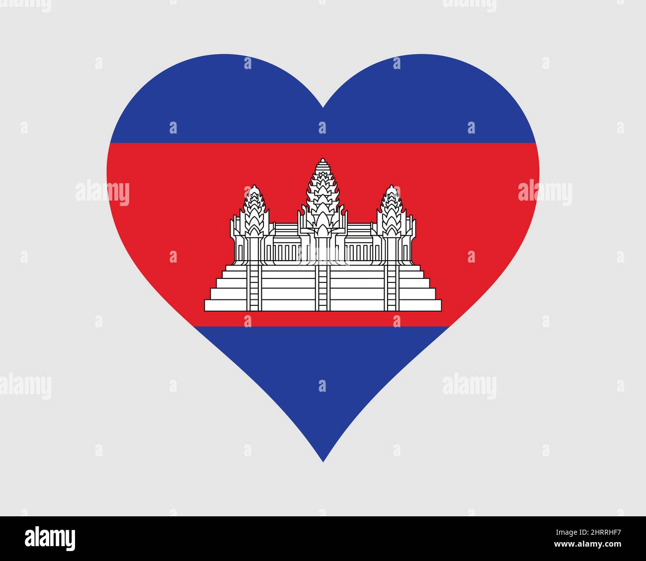 Drapeau du coeur du Cambodge. Drapeau national de la nation du pays de la forme d'amour des Khmers cambodgiens. Royaume du Cambodge icône symbole de bannière. Illustration du vecteur EPS. Illustration de Vecteur