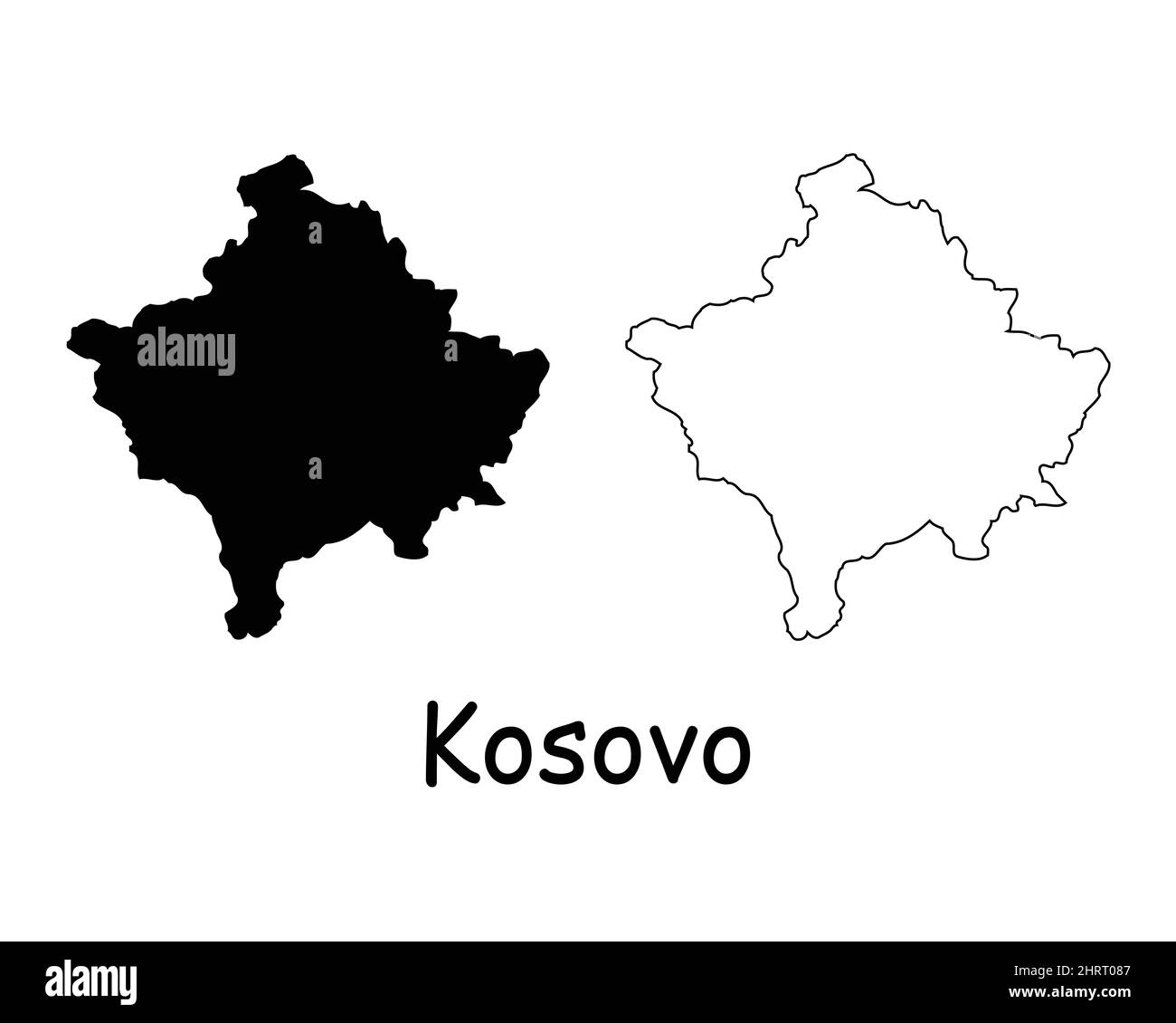 Carte du Kosovo. Kosovar Kosovan Silhouette noire et carte de contour isolée sur fond blanc. Icône de la ligne frontière de la République du Kosovo Illustration de Vecteur