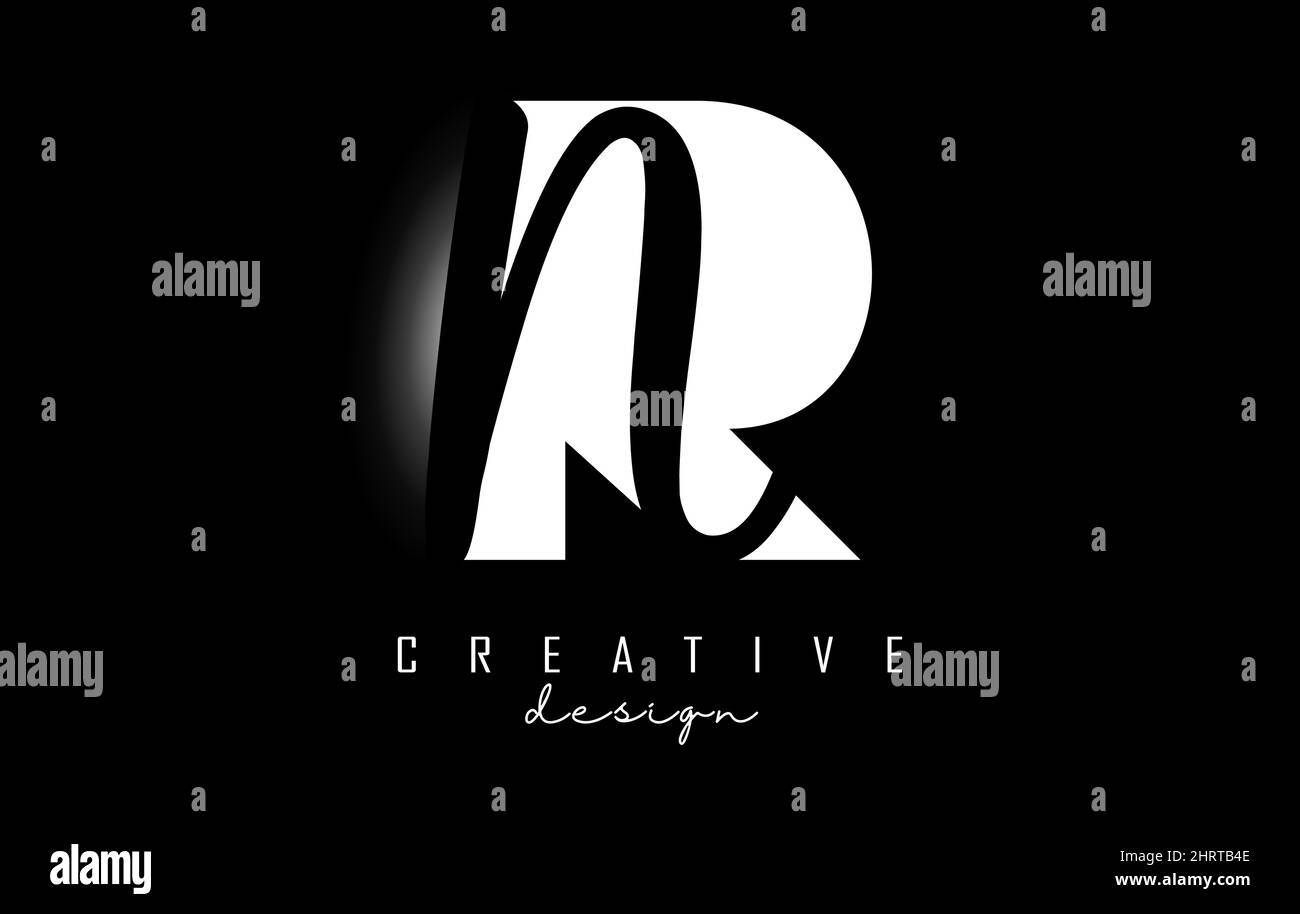 Logo blanc et noir lettres RN au design minimaliste. Lettres R et N avec typographie géométrique et manuscrite. Illustration Creative Vector avec Illustration de Vecteur