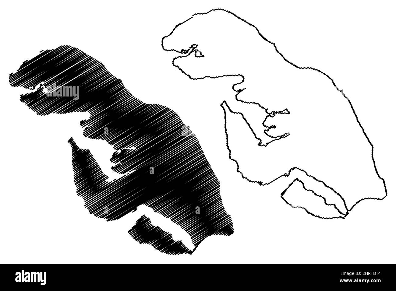 Illustration vectorielle de la carte de l'île ALS (Danemark, mer Baltique), esquisse griffée carte ALS Illustration de Vecteur