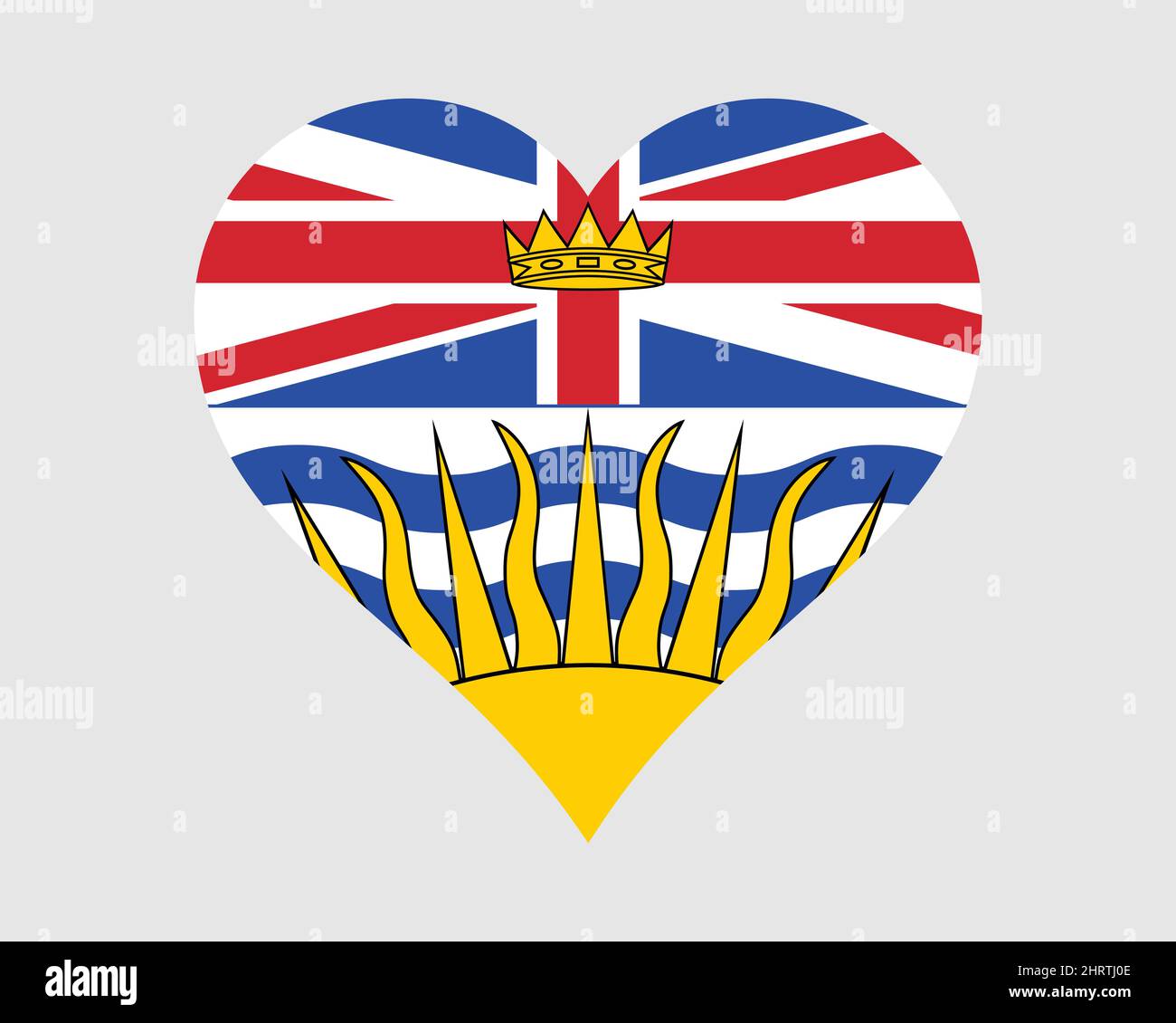 Colombie-Britannique Canada drapeau cardiaque. Drapeau de la province de la forme de l'amour de la Colombie-Britannique Icône de bannière de la Colombie-Britannique symbole Clipart. Illustration du vecteur EPS. Illustration de Vecteur