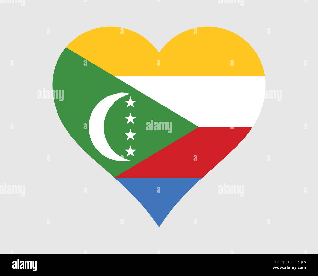 Drapeau du coeur des Comores. Drapeau national de la nation de pays de forme d'amour comorienne. Union des Comores icône symbole de bannière. Illustration du vecteur EPS. Illustration de Vecteur