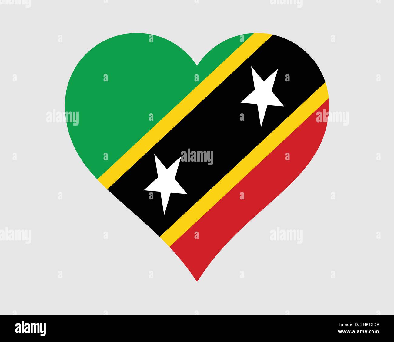 Saint-Kitts-et-Nevis drapeau cardiaque. Drapeau national de la nation de Saint-Kittitien et de la Nevisienne Love Shape Country. Fédération de Saint Christopher et Nevis Banner Illustration de Vecteur
