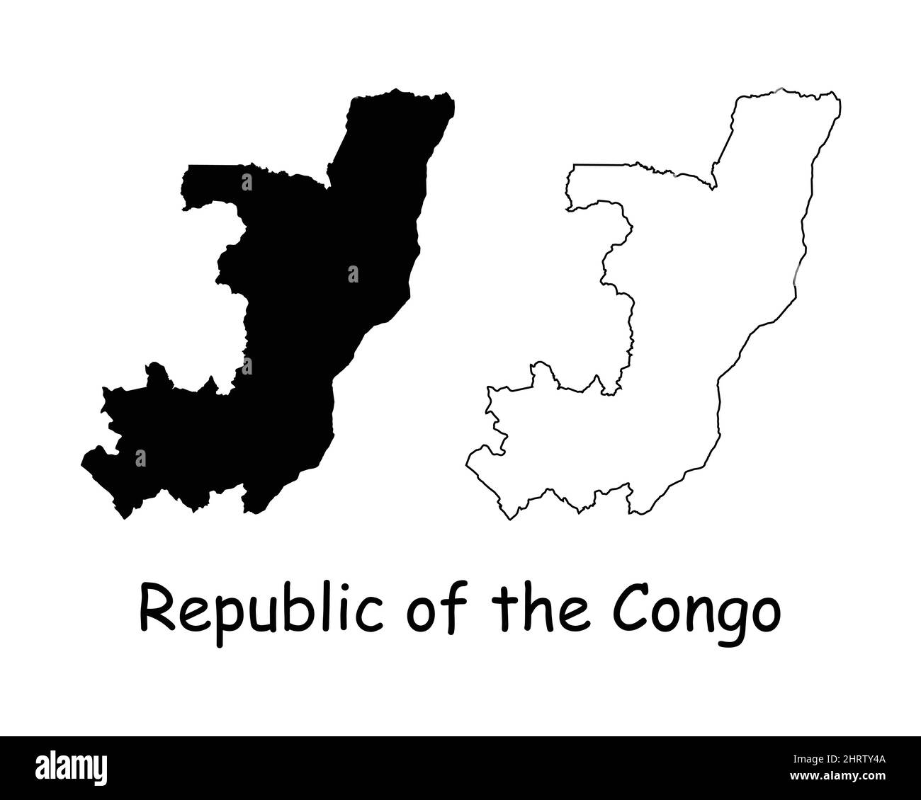 Carte de la République du Congo. Congo Brazzaville Silhouette noire et carte de contour isolée sur fond blanc. Icône de la ligne frontière du Congo Illustration de Vecteur