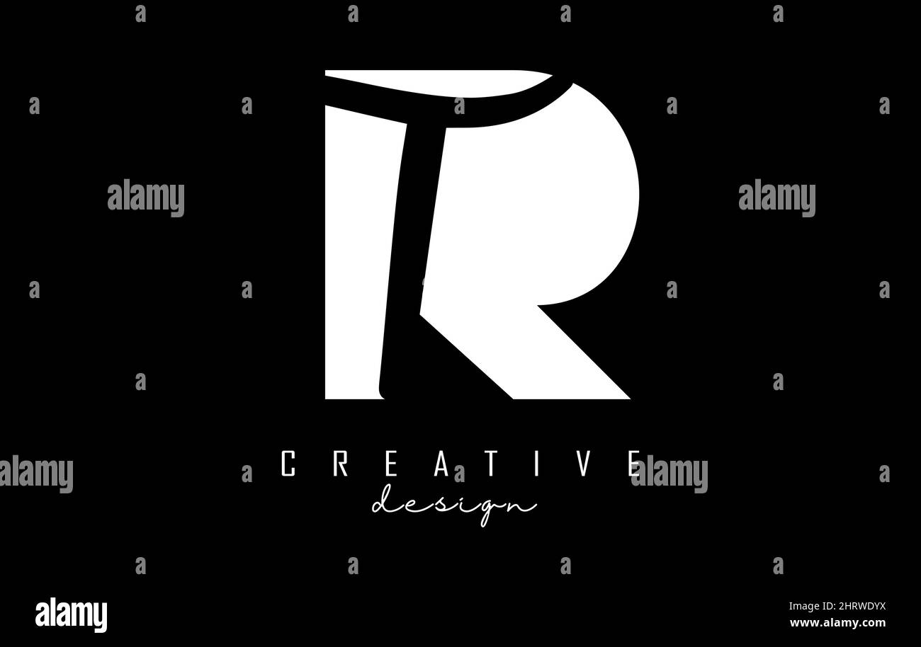 Logo RT lettres blanches et noires au design minimaliste. Lettres R et T avec typographie géométrique et manuscrite. Illustration Creative Vector avec Illustration de Vecteur