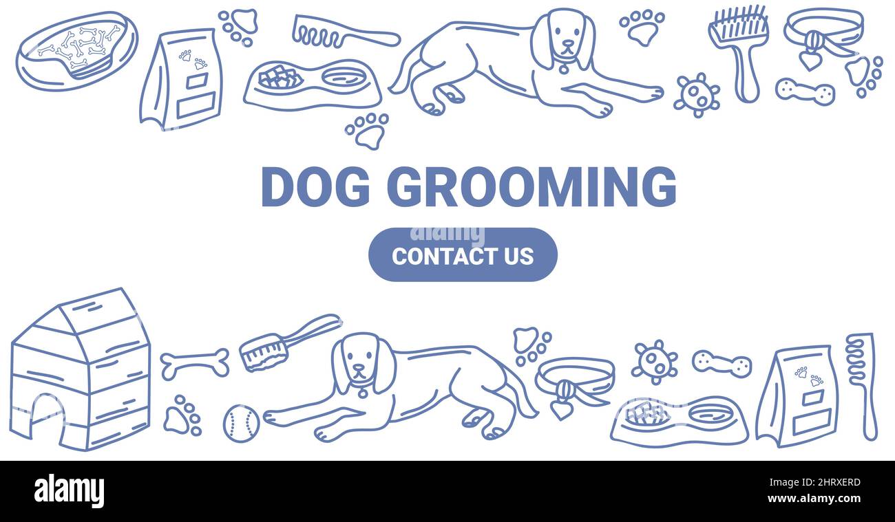 Bannière pour salon de coiffure de chien, magasin de coiffage et de toilettage de chien, magasin pour animaux de compagnie. Illustration vectorielle isolée sur blanc Illustration de Vecteur