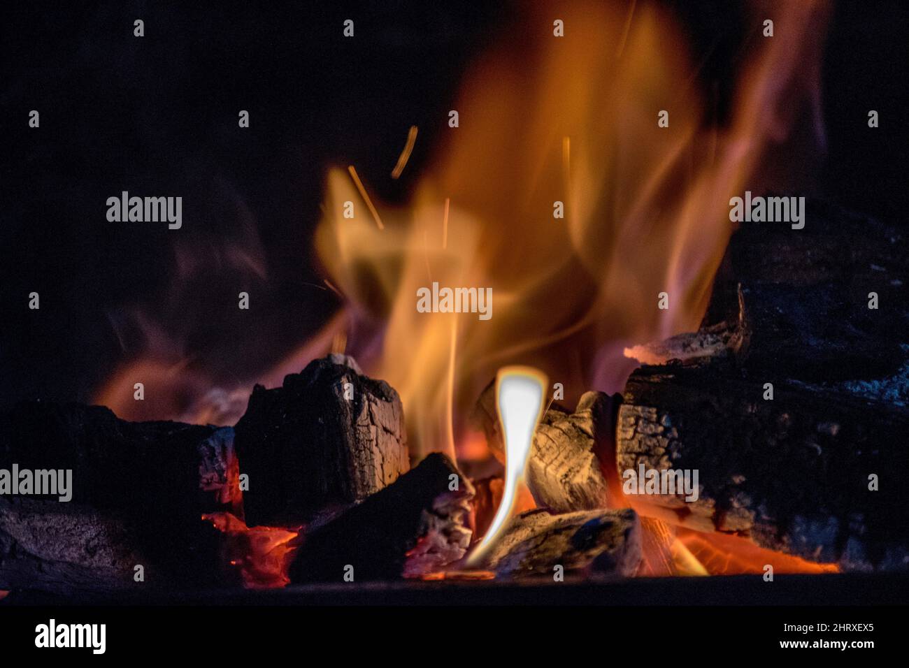 feu du gril en gros plan. flammes Banque D'Images