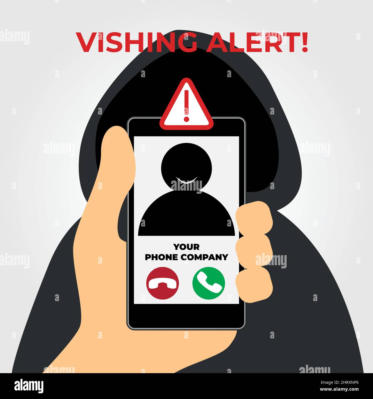 Le concept de vishing. Main tenant un téléphone cellulaire avec un appel entrant dans lequel un armateur se cache. Danger fraude Illustration de Vecteur