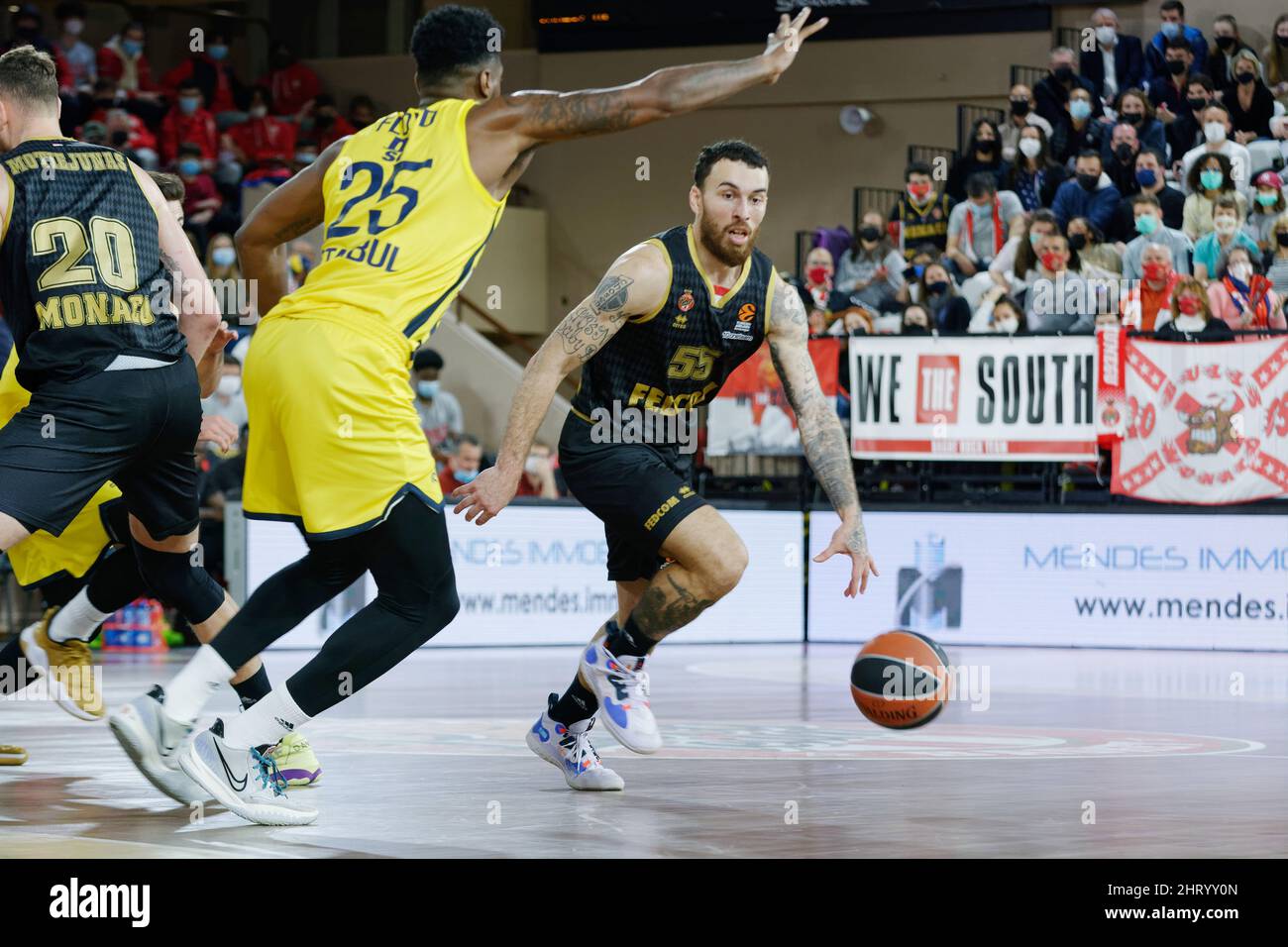 Monaco. 25th févr. 2022. Mike James de Monaco lors du match de basket-ball EuroLeague de Turkish Airlines entre AS Monaco basket et Fenerbahce Beko Istanbul le 25 février 2022 à la salle Gaston Médecin à Monaco - photo Mathieu Coquillet / DPPI crédit: DPPI Media/Alay Live News Banque D'Images