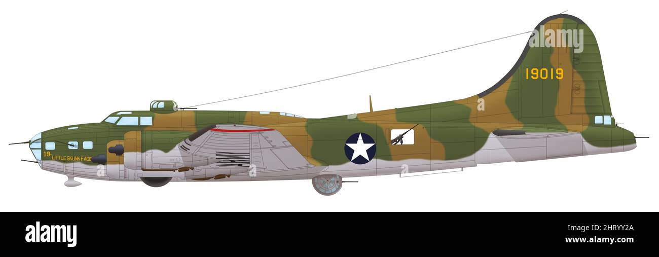 Boeing B-17E-BO Flying Fortress (41-9019, « Little Skunkface ») du 414th Bomb Squadron du 97th Bomb Group USAAF, base aérienne de Polebrook, 1942 Banque D'Images