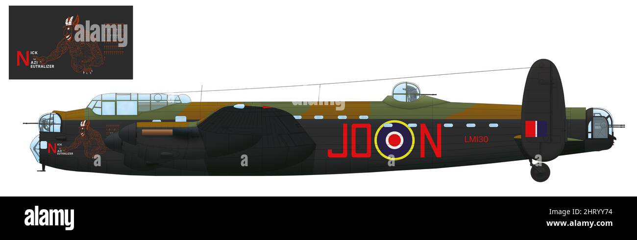 Avro Lancaster Mk I (LM130, JO-N, « Nick the Nazi Neutralizer ») du RAAF du 463rd Escadron, base aérienne de Waddington, été 1944 Banque D'Images