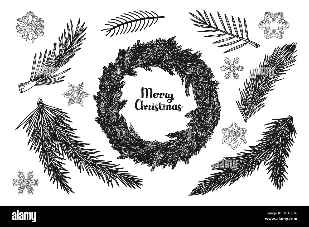 Couronne de Noël et branches de différentes plantes isolées sur fond blanc. Esquisse, illustration à la main Illustration de Vecteur Couronne de Noël et branches de différentes plantes isolées sur fond blanc. Esquisse, illustration à la main Illustration de Vecteur