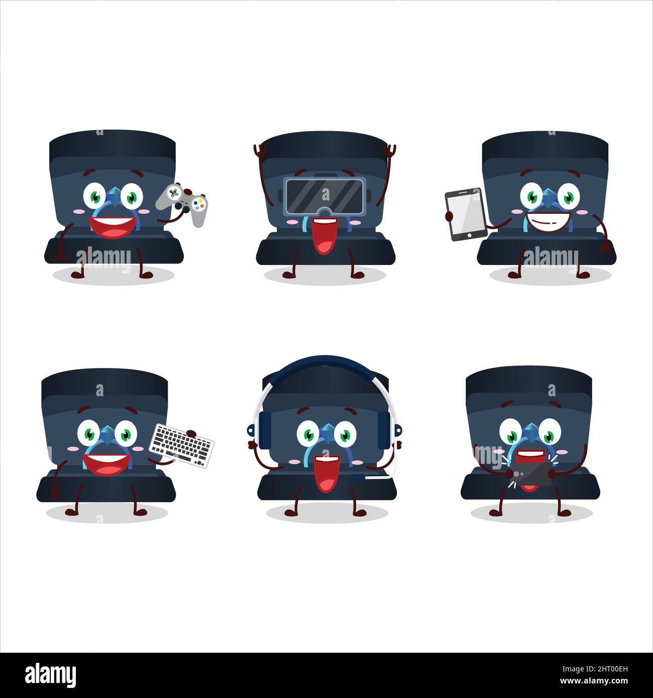 Navy ring Box personnage de dessin animé jouent à des jeux avec divers émoticônes mignons. Illustration vectorielle Illustration de Vecteur