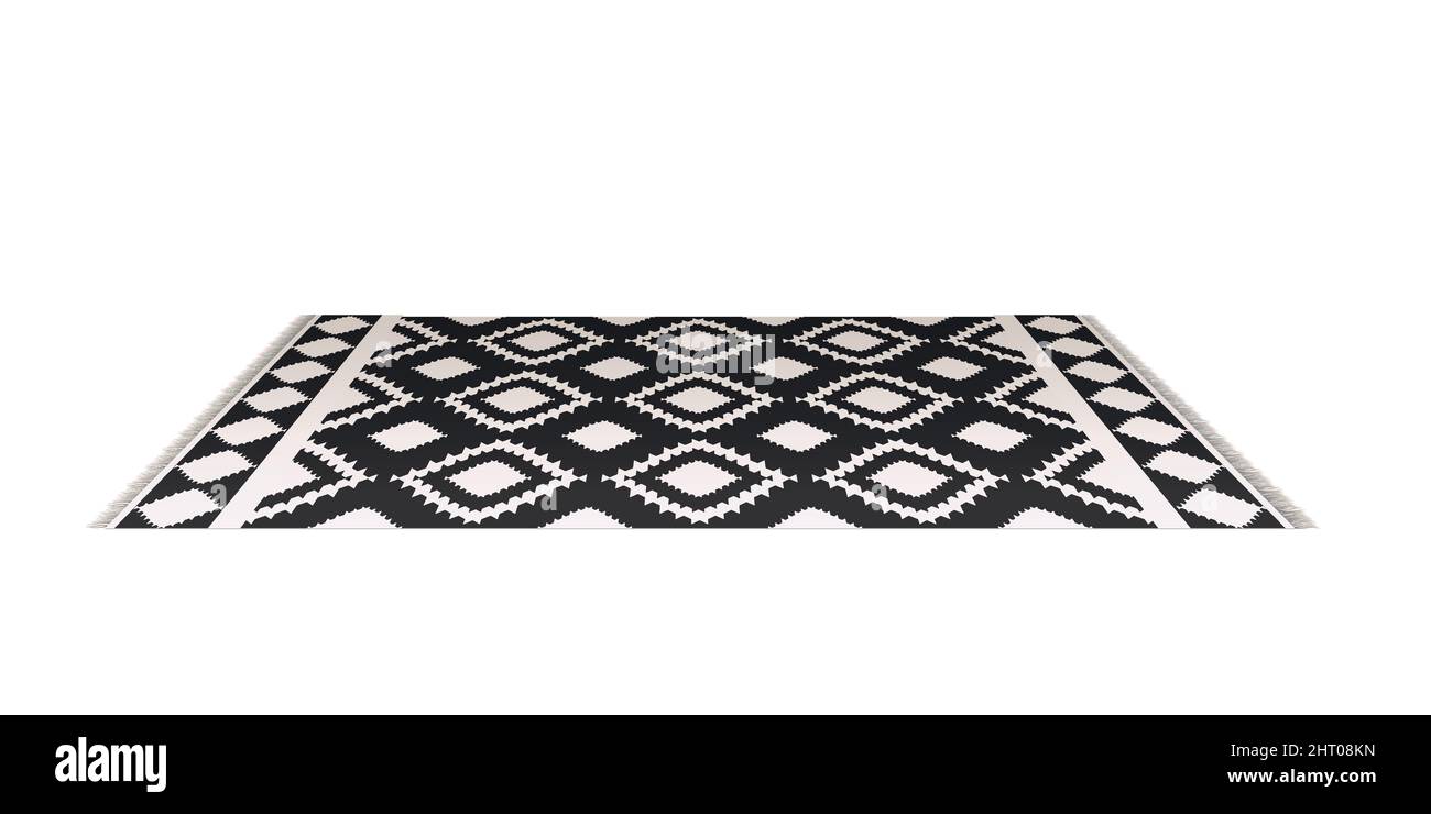 Icône réaliste avec tapis décoratif noir et blanc sur l'illustration vectorielle du sol Illustration de Vecteur