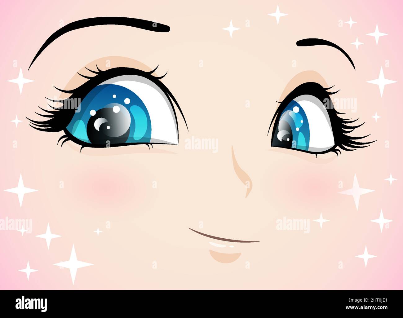 Le visage d'une fille avec un sourire et des yeux bleus dans le style anime. Émotion de joie. Illustration de Vecteur
