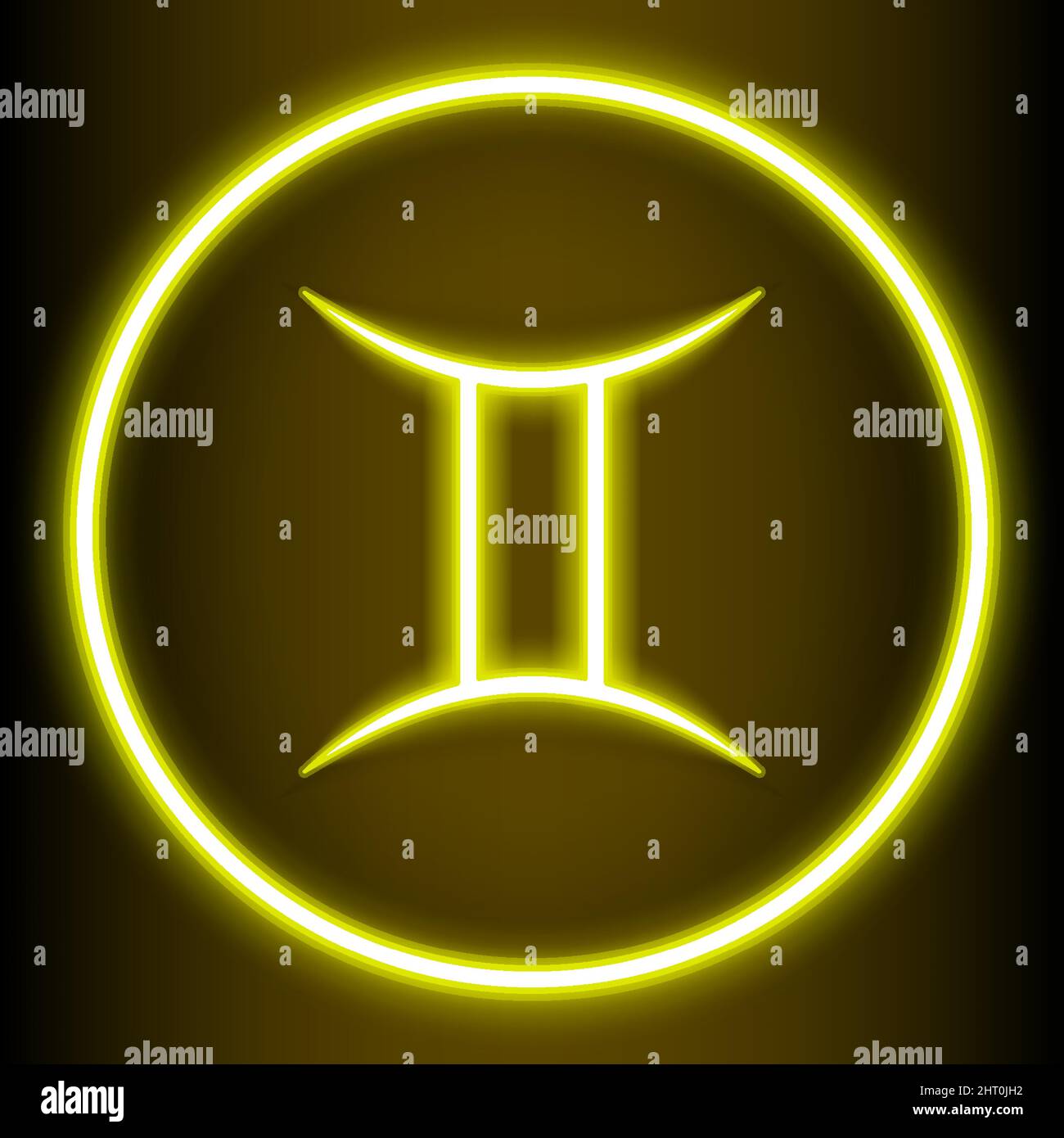 Gemini est l'un des 12 signes du zodiaque et est montré dans un style jaune fluo. Peut être utilisé pour embellir la toile de fond ou les publications dans une variété Illustration de Vecteur