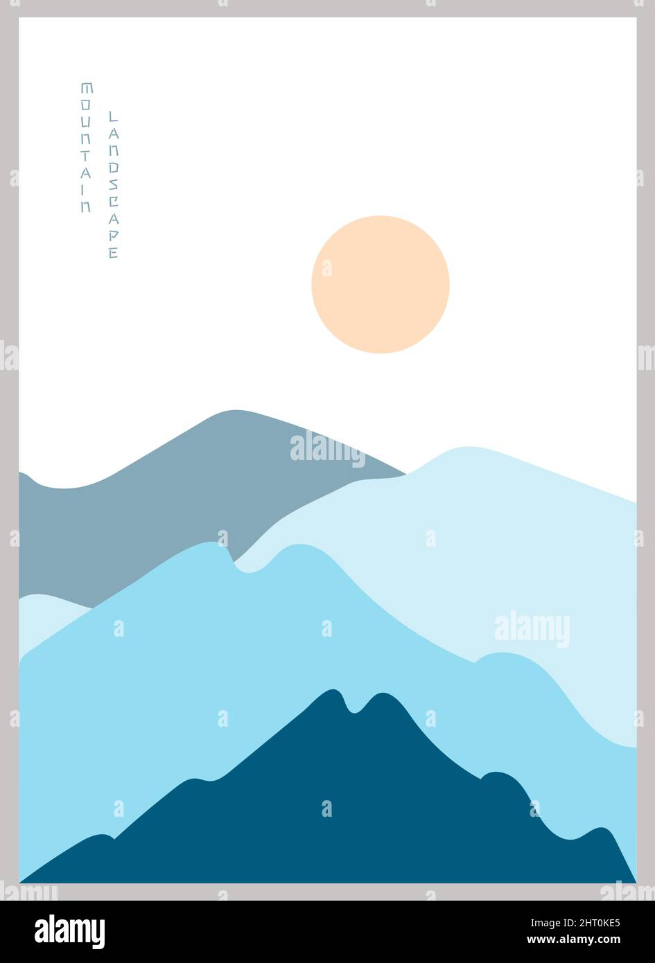 Poster abstrait paysage de montagne. Arrière-plan géométrique de style japonais asiatique. Illustration de Vecteur