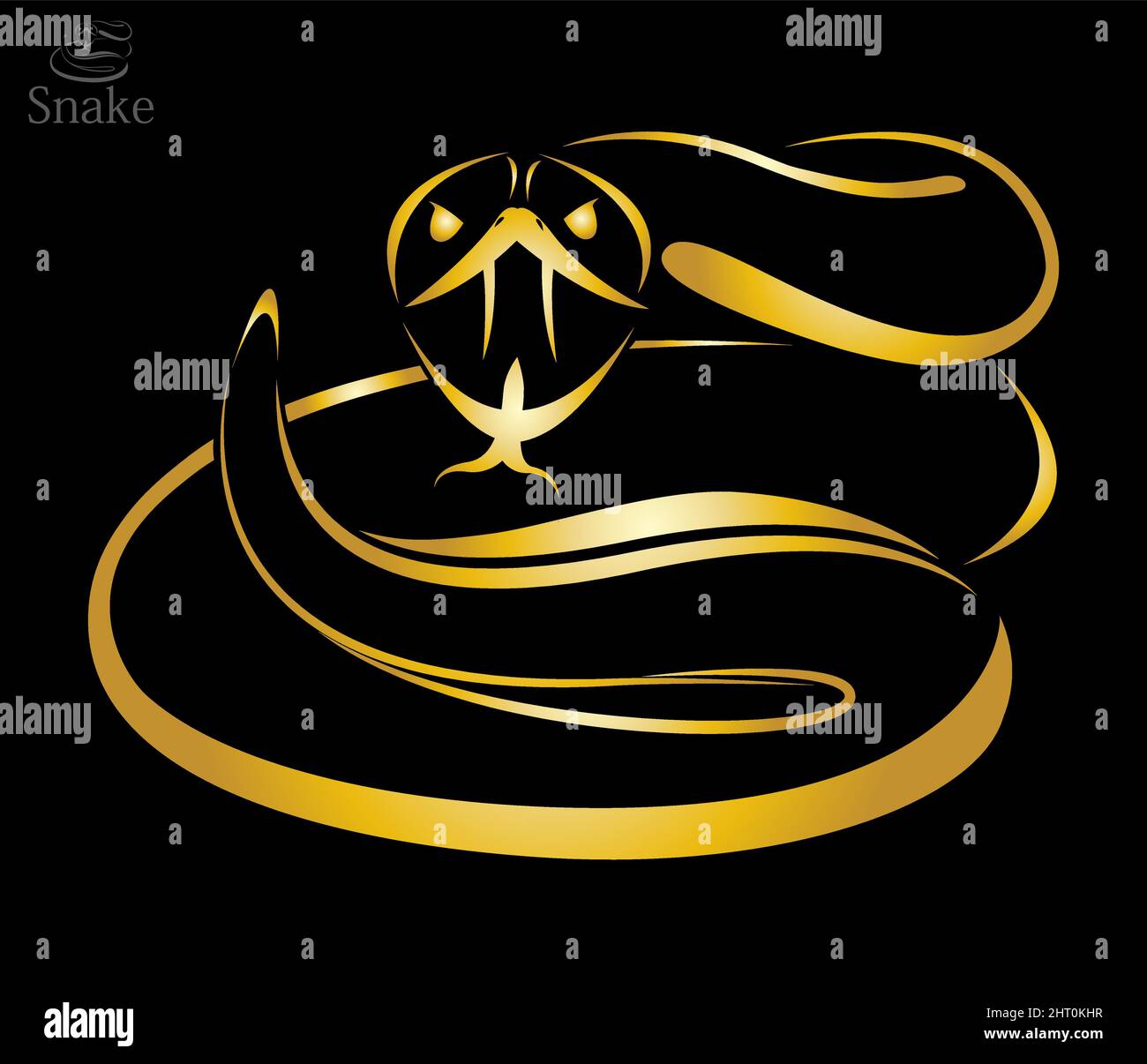 Image vectorielle d'un serpent doré sur fond noir. Illustration vectorielle superposée facile à modifier. Illustration de Vecteur