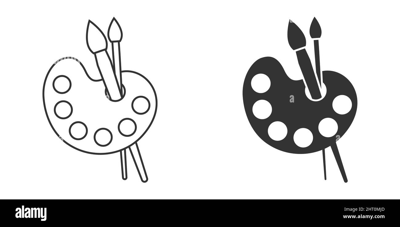 Palette d'artistes dans un style plat.Illustration vectorielle des outils du peintre sur un arrière-plan isolé.Concept commercial de la signature de l'équipement de dessin. Illustration de Vecteur