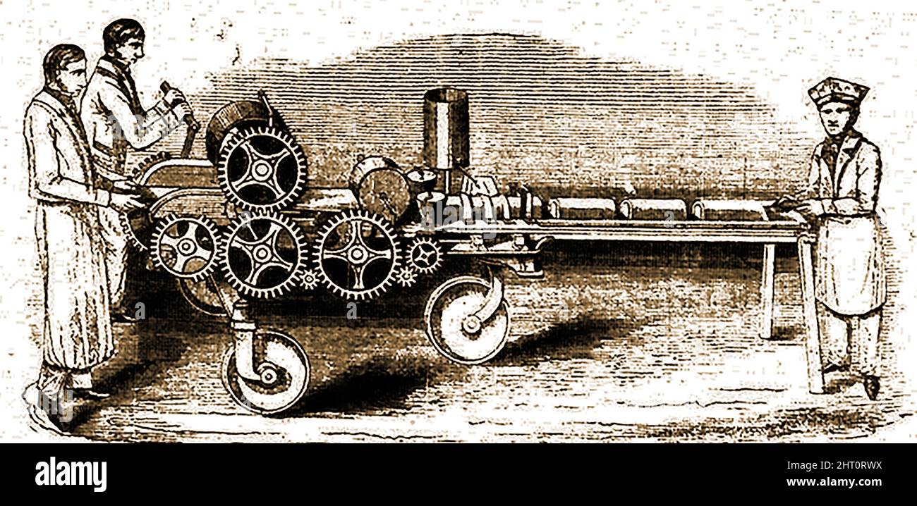 INDUSTRIE DE LA BRIQUE ET DU CARRELAGE - Automation - une illustration du début du magazine C1800s d'une machine de fabrication de briques nouvellement inventée. Banque D'Images