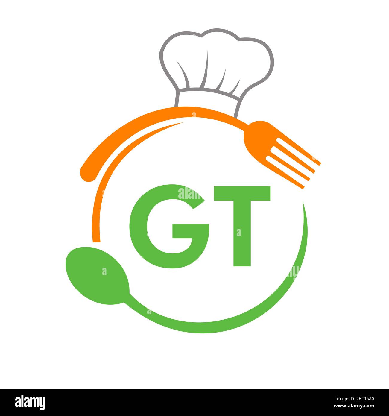 Logo du restaurant Letter GT avec cuillère à chapeau de chef et gabarit de fourchette. Logo du restaurant sur la lettre GT barbecue, le logo du café Vector Illustration de Vecteur